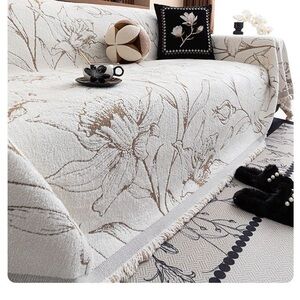 New Floral Cream and Brown Sofa Cover